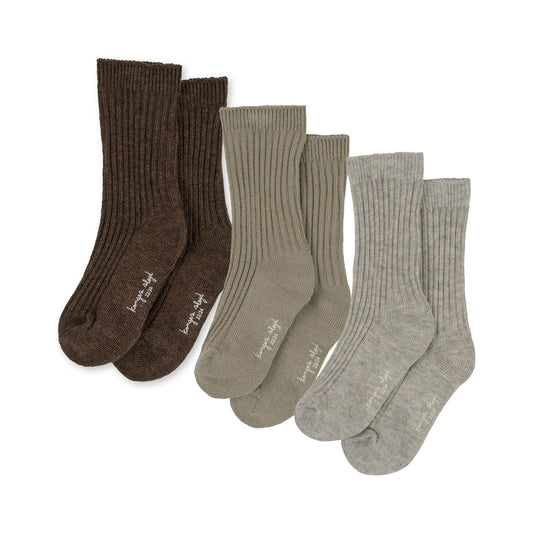 Konges Sløjd 3 Pak Rib Strømper - Soft Grey/Ment/Brown